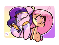Size: 1117x864 | Tagged: safe, artist:sourspot, fluttershy, pipp petals, pegasus, pony, g5, my little pony: a new generation, bust, duo, female, heart, kissy face, lip bite, mare, nervous, one eye closed, pictogram, selfie, shy, speech bubble, wink