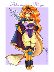 Size: 1800x2400 | Tagged: safe, artist:ambris, adagio dazzle, siren, anthro, unguligrade anthro, adventuring is magic, g4, abstract background, accessory, armor, big breasts, boots, breasts, busty adagio dazzle, cape, claws, cleavage, clothes, crown, curvy, dreamworks face, dungeons and dragons, ear fins, ear piercing, evening gloves, eyelashes, fantasy class, female, fighter, fingerless elbow gloves, fingerless gloves, fins, fish tail, gem, gloves, greaves, hand on hip, high heel boots, high heels, high res, hoof boots, jewelry, large voluminous hair, leg band, legs, leotard, lidded eyes, long gloves, looking at you, necklace, orange hair, pen and paper rpg, piercing, pink eyes, pose, raised eyebrow, regalia, rpg, scales, scepter, sexy, sharp teeth, shoes, siren gem, smiling, smiling at you, smug, solo, standing, straps, stupid sexy adagio dazzle, tail, teeth, thighs, tight clothing, trident, unconvincing armor, wall of tags, weapon, wide hips, yellow skin
