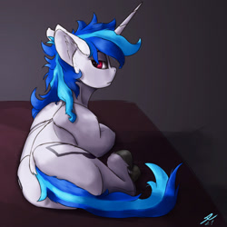 Size: 1600x1600 | Tagged: safe, artist:tenebrisnoctus, dj pon-3, vinyl scratch, pony, unicorn, g4, butt, ear fluff, female, frown, lidded eyes, looking at you, looking back, looking back at you, lying down, mare, plot, prone, signature, solo