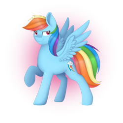 Size: 1280x1280 | Tagged: safe, artist:bloodyartwork, rainbow dash, pegasus, pony, g4, female, mare, raised hoof, simple background, smiling, smirk, solo, spread wings, transparent background, wings