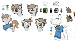 Size: 3113x1707 | Tagged: safe, artist:selles, oc, oc:littlepip, pony, unicorn, fallout equestria, bag, expressions, female, mare, pipbuck, reference sheet, saddle bag