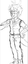 Size: 487x1084 | Tagged: safe, discord, human, g4, grayscale, horn, horned humanization, humanized, male, monochrome, solo, tail, tailed humanization
