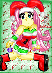 Size: 1500x2100 | Tagged: safe, artist:kamikiku, fluttershy, equestria girls, g4, breasts, busty fluttershy, christmas, clothes, costume, holiday, santa costume, sexy, sexy santa costume