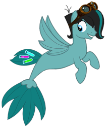 Size: 763x900 | Tagged: safe, artist:ceallen956, oc, oc only, pegasus, pony, seapony (g4), blue eyes, dorsal fin, fin wings, fins, fish tail, flowing tail, goggles, seaponified, simple background, smiling, solo, species swap, tail, teeth, transparent background, wings
