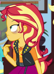 Size: 599x812 | Tagged: safe, screencap, sunset shimmer, blizzard or bust, equestria girls, equestria girls specials, g4, my little pony equestria girls: better together, my little pony equestria girls: holidays unwrapped, bags under eyes, cropped, exhausted, female, geode of empathy, magical geodes, solo