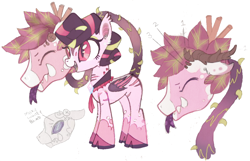 Size: 1062x684 | Tagged: safe, artist:khimi-chan, oc, oc only, cow plant pony, monster pony, original species, plant pony, pony, augmented, augmented tail, bat wings, closed species, forked tongue, plant, simple background, smiling, tail, white background, wings