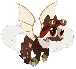 Size: 469x428 | Tagged: safe, artist:nazori, oc, oc only, bat pony, pony, base used, bat pony oc, bat wings, clothes, female, flying, goggles, mare, scarf, simple background, smiling, solo, transparent background, wings