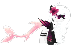 Size: 630x424 | Tagged: safe, artist:nazori, oc, oc only, hybrid, original species, pony, shark, shark pony, base used, bat wings, flower, flower in hair, simple background, smiling, transparent background, wings