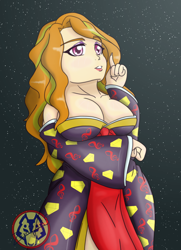 Size: 2600x3600 | Tagged: safe, artist:zeroviks, adagio dazzle, equestria girls, g4, anime style, breasts, cleavage, clothes, female, high res, kimono (clothing), looking up, solo