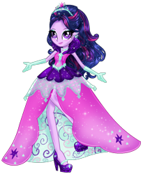 Size: 974x1190 | Tagged: safe, alternate version, artist:gihhbloonde, twilight sparkle, equestria girls, g4, alternate hairstyle, base used, clothes, dress, eyelashes, female, gloves, high heels, jewelry, long gloves, makeup, shoes, smiling, solo, tiara