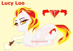 Size: 2048x1431 | Tagged: safe, artist:magoconut, oc, oc:lucy loo, pegasus, pony, cutie mark, doodle, female, gambler, lying, mare, ponyloaf, prone, rich, stalker, watermark