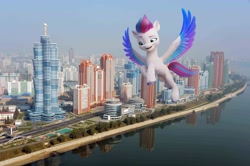Size: 2500x1663 | Tagged: safe, edit, zipp storm, pegasus, pony, g5, my little pony: a new generation, female, irl, mare, north korea, photo, ponies in real life, pyongyang