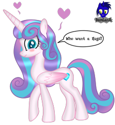 Size: 3840x4154 | Tagged: safe, artist:damlanil, princess flurry heart, alicorn, pony, g4, blushing, comic, cute, dialogue, female, floating heart, flurrybetes, folded wings, full body, grammar error, happy, heart, high res, horn, looking at you, mare, older, older flurry heart, shine, shiny mane, show accurate, simple background, smiling, solo, speech bubble, talking to viewer, text, transparent background, vector, wings