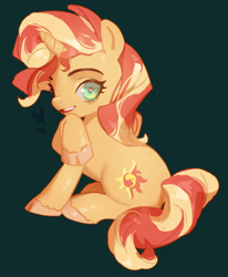 Size: 1254x1525 | Tagged: safe, artist:eopo, sunset shimmer, pony, unicorn, g4, cloven hooves, cute, female, green background, heart, heart eyes, mare, open mouth, open smile, raised hoof, shimmerbetes, simple background, smiling, solo, unshorn fetlocks, wingding eyes