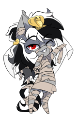 Size: 881x1406 | Tagged: safe, artist:arctic-fox, oc, oc:stormdancer, bat pony, undead, vampire, vampony, bipedal, chibi, cute, halloween, holiday, looking at you, mummy, mummy costume, one eye closed, red eyes, simple background, solo, sticker, transparent background, wink