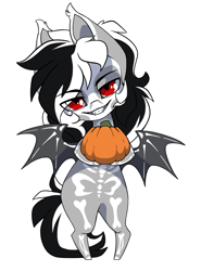 Size: 1037x1403 | Tagged: safe, artist:arctic-fox, oc, oc:stormdancer, bat pony, undead, vampire, vampony, bipedal, bodypaint, chibi, cute, halloween, holiday, looking at you, pumpkin, red eyes, simple background, smiling, solo, sticker, transparent background