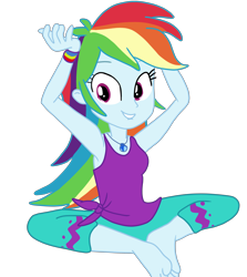 Size: 3300x3700 | Tagged: safe, artist:jadeharmony, rainbow dash, equestria girls, g4, my little pony equestria girls: better together, wake up!, wake up!: rainbow dash, armpits, barefoot, confused lemur, feet, high res, simple background, sleeveless, solo, transparent background, vector, yoga