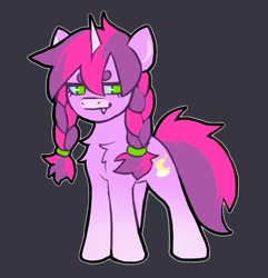 Size: 1555x1611 | Tagged: safe, artist:draw3, oc, oc only, pony, unicorn, braid, chest fluff, fangs, lidded eyes, looking at you, solo