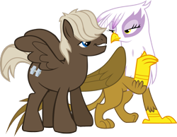 Size: 1321x1024 | Tagged: safe, artist:koraluch, artist:thebosscamacho, edit, dumbbell, gilda, griffon, pegasus, pony, g4, female, gildabell, male, shipping, simple background, straight, transparent background, vector