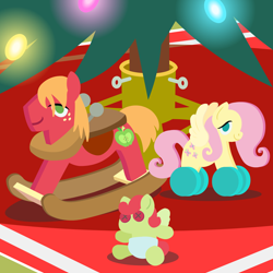 Size: 2160x2160 | Tagged: safe, anonymous artist, big macintosh, fluttershy, oc, oc:late riser, earth pony, pegasus, pony, series:fm holidays, series:hearth's warming advent calendar 2021, g4, advent calendar, christmas, christmas lights, christmas tree, colt, diaper, doll, dollified, family, female, high res, holiday, inanimate tf, lineless, male, mare, offspring, parent:big macintosh, parent:fluttershy, parents:fluttermac, plushie, rocking horse, ship:fluttermac, shipping, stallion, straight, transformation, tree