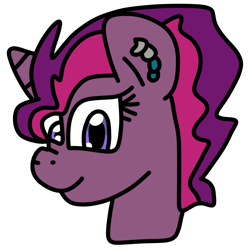 Size: 900x900 | Tagged: safe, artist:jadeharmony, oc, oc only, oc:princess lovestruck (ice1517), pony, unicorn, bust, ear piercing, earring, female, heterochromia, jewelry, magical lesbian spawn, mare, offspring, parent:princess cadance, parent:tempest shadow, piercing, simple background, solo, transparent background