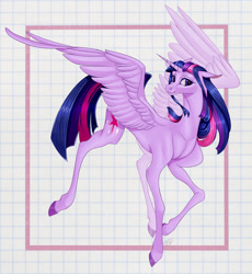 Size: 1280x1393 | Tagged: safe, artist:killah9, twilight sparkle, alicorn, pony, g4, abstract background, female, floppy ears, mare, solo, spread wings, twilight sparkle (alicorn), wings