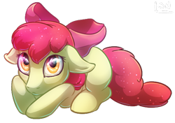 Size: 525x369 | Tagged: safe, artist:scissorsrunner, apple bloom, earth pony, pony, g4, behaving like a dog, female, filly, floppy ears, simple background, solo, transparent background