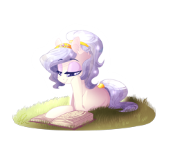 Size: 1564x1332 | Tagged: safe, artist:lolepopenon, oc, oc only, oc:opalescent pearl, crystal pony, earth pony, pony, book, grass, reading, simple background, solo, transparent background