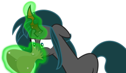 Size: 7900x4594 | Tagged: safe, artist:shootingstarsentry, oc, oc:nightshade (digimonlover101), changepony, hybrid, absurd resolution, female, hyperventilating, interspecies offspring, magic, offspring, paper bag, parent:king sombra, parent:queen chrysalis, parents:chrysombra, simple background, solo, transparent background, vector