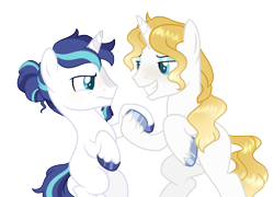Size: 1863x1339 | Tagged: safe, artist:fcrestnymph, prince blueblood, shining armor, pony, g4, base used, bipedal, eyeshadow, gay, infidelity, makeup, male, shiningblood, shipping, simple background, transparent background