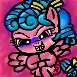 Size: 400x400 | Tagged: safe, artist:jewelswirlix, cozy glow, pegasus, pony, g4, evil smile, female, filly, grin, smiling, solo, spread wings, tail, wings