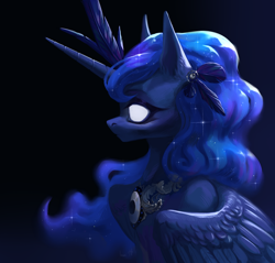Size: 2200x2100 | Tagged: safe, artist:miurimau, princess luna, alicorn, pony, g4, blank eyes, bust, feather in hair, female, high res, mare, solo