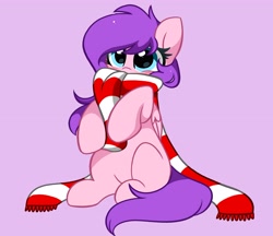 Size: 3897x3374 | Tagged: safe, artist:kittyrosie, oc, oc only, pegasus, pony, blushing, christmas, clothes, commission, cute, eyes closed, flower, flower in hair, high res, holiday, ocbetes, pegasus oc, scarf, simple background, solo, striped scarf, ych result