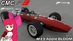 Size: 3840x2160 | Tagged: safe, artist:forzaveteranenigma, apple bloom, equestria girls, g4, apple bloom's bow, bow, car, ferrari, ferrari f158, formula 1, formula 3, forza motorsport 7, hair bow, high res, human coloration, motorsport, racecar, racing suit