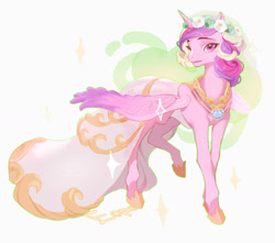 Size: 1637x1446 | Tagged: safe, artist:eopo, princess cadance, queen chrysalis, alicorn, pony, a canterlot wedding, g4, clothes, dress, fake cadance, female, floral head wreath, flower, jewelry, mare, regalia, simple background, solo, sparkles, white background