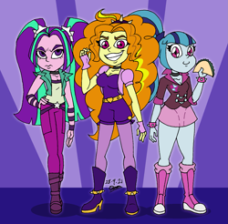 Size: 1725x1700 | Tagged: safe, artist:tmntsam, adagio dazzle, aria blaze, sonata dusk, equestria girls, g4, my little pony equestria girls: rainbow rocks, aria flat, breasts, busty adagio dazzle, cleavage, delicious flat chest, equestria girls toon, evil smile, female, food, four fingers, frown, grin, smiling, taco, that siren sure does love tacos, the dazzlings, trio, trio female