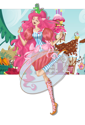 Size: 2000x2941 | Tagged: safe, artist:moryartix, gummy, pinkie pie, alligator, human, g4, clothes, dress, duo, female, high res, humanized, outdoors, simple background, smiling, transparent background