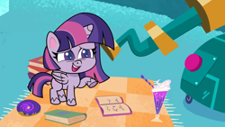 Size: 1920x1080 | Tagged: safe, screencap, twilight sparkle, alicorn, pony, cute impact, g4, g4.5, my little pony: pony life, book, female, mare, solo, telescope, twilight sparkle (alicorn)