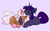 Size: 4000x2500 | Tagged: safe, artist:witchtaunter, oc, oc only, oc:donut daydream, oc:yoru night, pony, unicorn, commission, couple, cuddling, donut, ear fluff, food, simple background