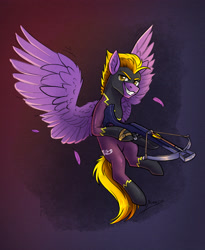 Size: 3209x3908 | Tagged: safe, artist:helmie-art, oc, oc only, oc:nova, pegasus, pony, crossbow, high res, solo, weapon