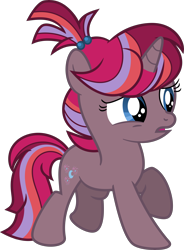 Size: 4604x6260 | Tagged: safe, artist:shootingstarsentry, oc, oc only, oc:nightingale (shootingstarsentry), pony, unicorn, absurd resolution, blue eyes, female, filly, full body, horn, multicolored mane, multicolored tail, offspring, open mouth, parent:moondancer, parent:shadow lock, parents:shadowdancer, show accurate, simple background, solo, tail, transparent background, unicorn oc, vector