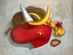 Size: 4032x3024 | Tagged: safe, artist:爱画画的刀刀, oc, pony, unicorn, banana, food, fruit, horn, oil painting, still life, traditional art, unicorn oc