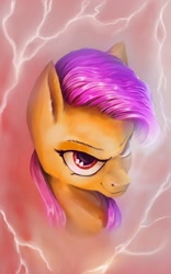 Size: 1350x2160 | Tagged: safe, artist:stdeadra, scootaloo, pegasus, pony, g4, bust, pink hair, portrait, red eyes, solo