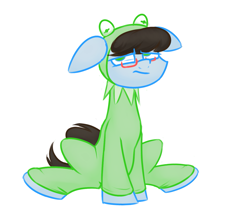 Size: 1327x1156 | Tagged: safe, artist:moonatik, oc, oc only, oc:modular, earth pony, pony, clothes, costume, earth pony oc, glasses, kermit the frog, male, simple background, sitting, sketch, solo, stallion