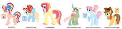 Size: 2572x632 | Tagged: safe, artist:sarahbearquartz, artist:selenaede, oc, oc only, changedling, changeling, classical hippogriff, earth pony, hippogriff, pegasus, pony, base used, changedling oc, changeling oc, crack ship offspring, magical lesbian spawn, offspring, parent:big macintosh, parent:princess cadance, parent:spitfire, parent:sunshower