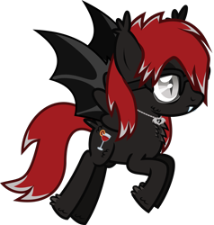 Size: 1293x1357 | Tagged: safe, artist:lightningbolt, derpibooru exclusive, oc, oc only, oc:sanguine hangover, hybrid, pegabat, undead, vampire, g4, .svg available, chest fluff, clandestine industries, ear fluff, emo, fangs, flying, frown, glasses, hoof fluff, jewelry, lidded eyes, magical gay spawn, male, necklace, offspring, show accurate, simple background, slit pupils, solo, spread wings, tail, tail feathers, teenager, transparent background, vector, wings