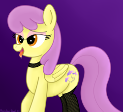 Size: 3300x3016 | Tagged: safe, artist:rainbowšpekgs, parasol, pegasus, pony, g4, ahegao, background pony, bedroom eyes, choker, clothes, drool, drool string, female, fishnet stockings, gradient background, high res, mare, open mouth, sexy, show accurate, solo, standing, tongue out, wings
