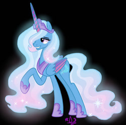 Size: 900x891 | Tagged: safe, artist:daydreamsunset23, trixie, alicorn, pony, g4, alicornified, alternate universe, black background, race swap, simple background, smiling, solo, trixiecorn