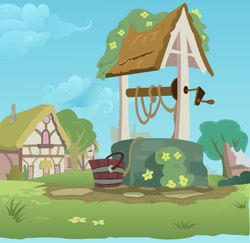 Size: 1024x994 | Tagged: safe, artist:oxinfree, g4, background, bucket, no pony, ponyville, scenic ponyville, well