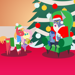 Size: 2160x2160 | Tagged: safe, anonymous artist, archer (g4), big macintosh, fluttershy, iron will, scootablue, oc, oc:late riser, earth pony, minotaur, pegasus, pony, series:fm holidays, series:hearth's warming advent calendar 2021, g4, advent calendar, baby, baby pony, book, christmas, christmas tree, clothes, colt, costume, earmuffs, fake beard, female, frown, hat, high res, holiday, lineless, male, mall santa, mare, offspring, ornament, parent:big macintosh, parent:fluttershy, parents:fluttermac, pointy ponies, santa costume, santa hat, scarf, ship:fluttermac, shipping, stallion, straight, sweater, tree